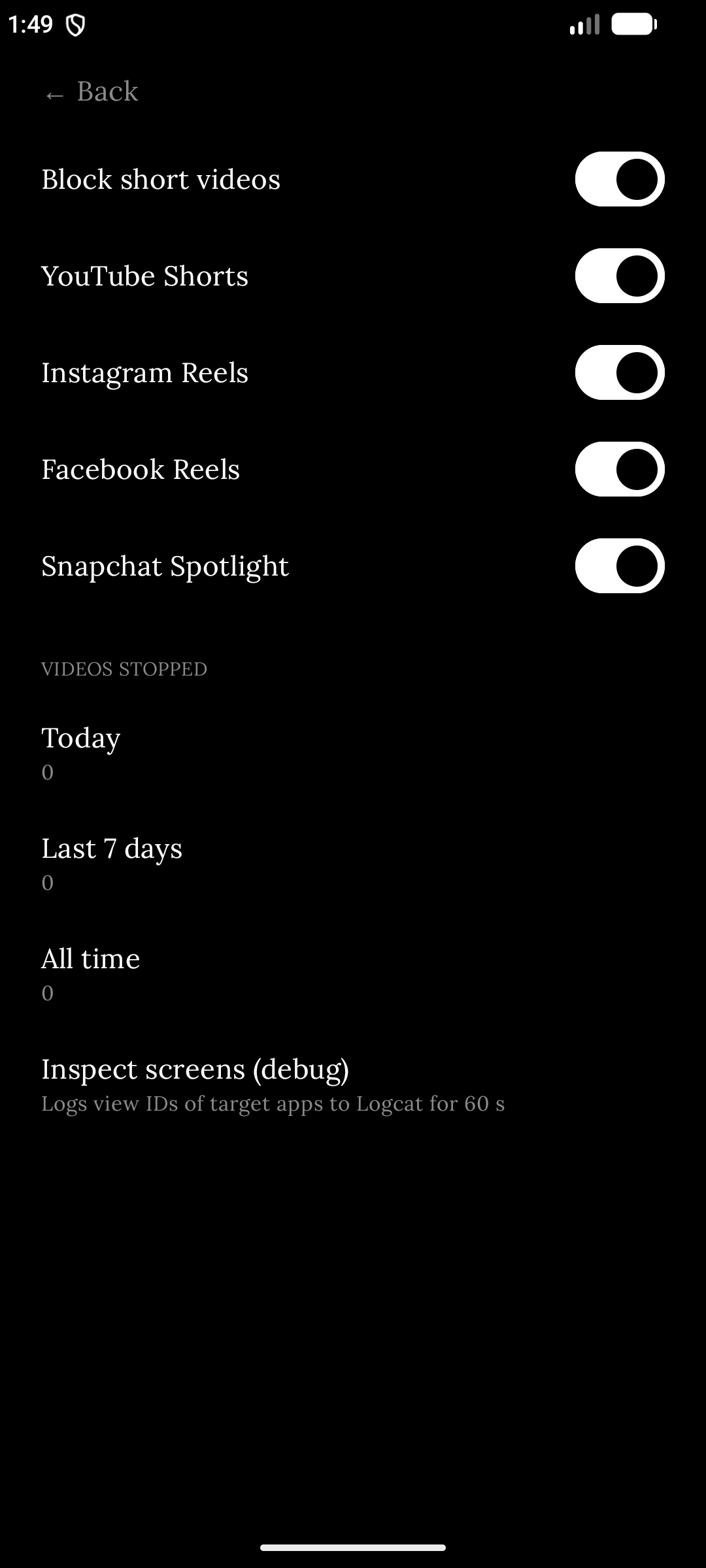 Toggles to block YouTube Shorts, Instagram Reels, Facebook Reels and Snapchat Spotlight