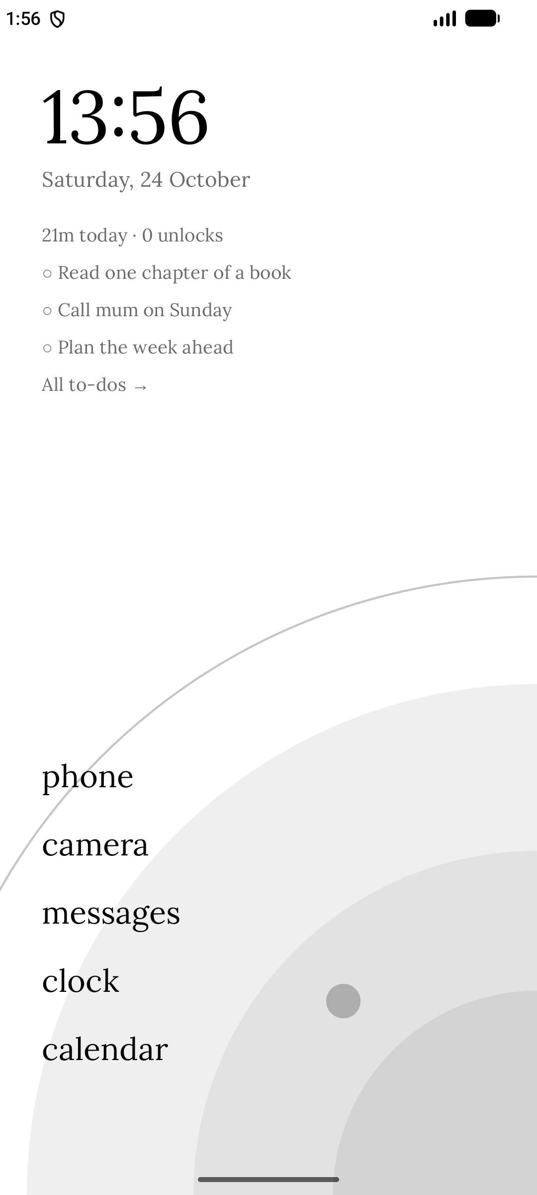 Tarnquil home screen in the Mono Light theme