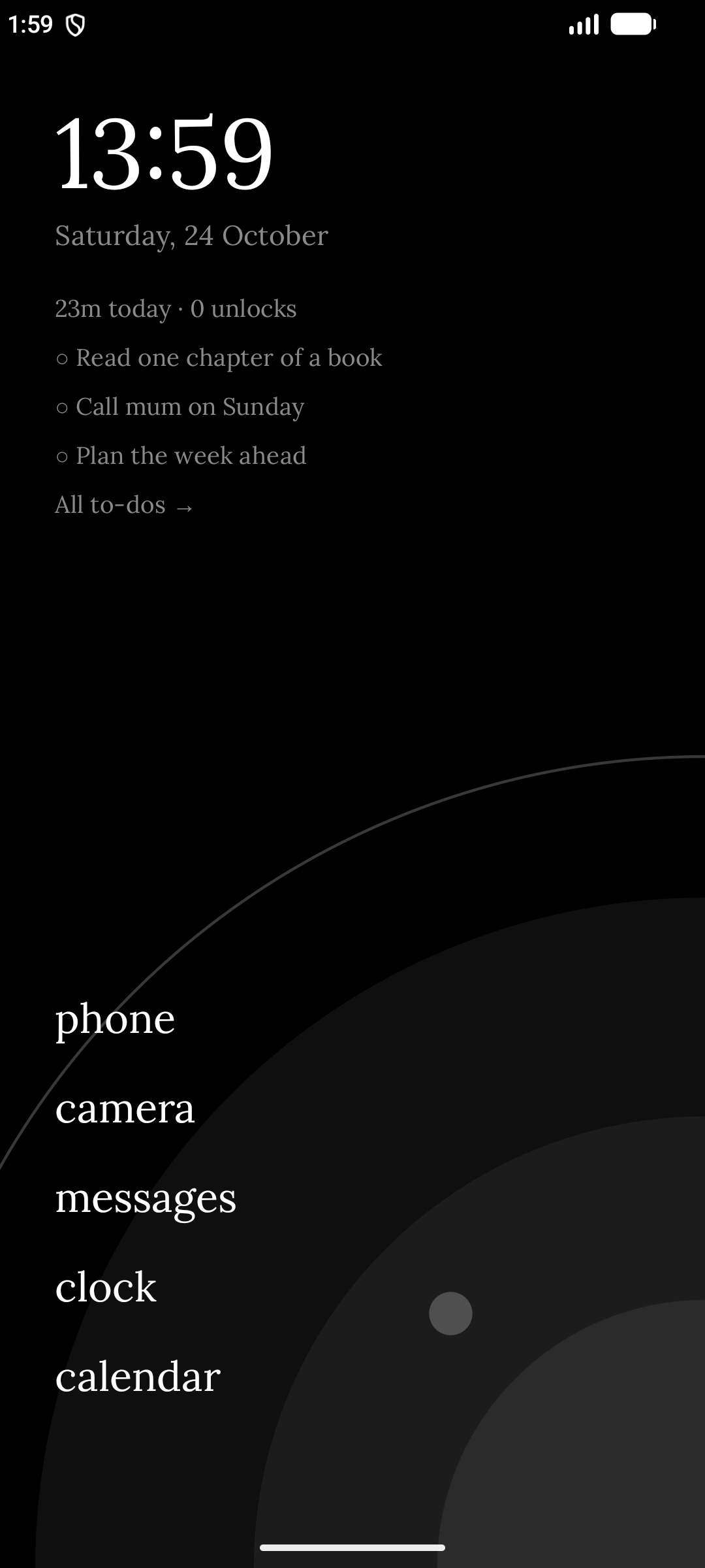 Tarnquil home screen in the Mono Dark theme