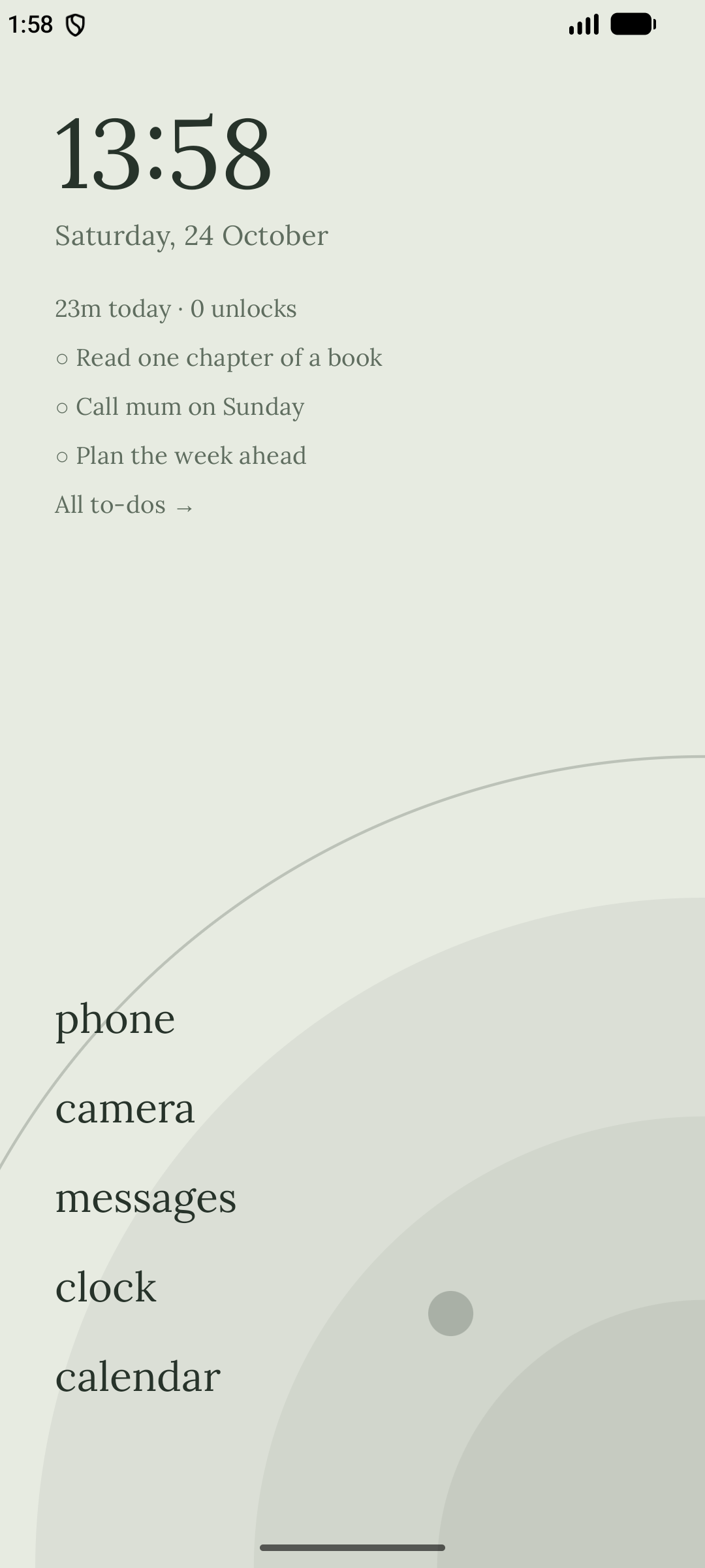 Tarnquil home screen in the Sage theme